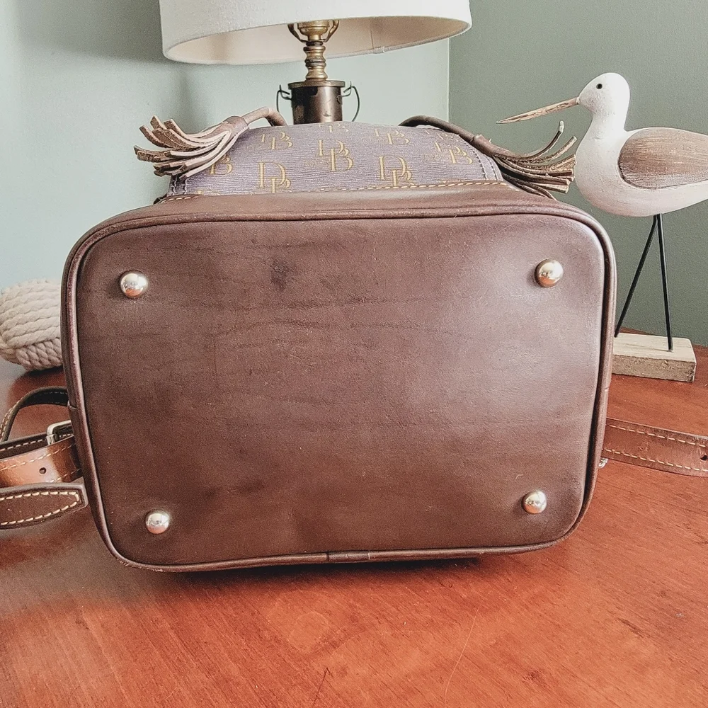 Dooney & Bourke DB Monogram Backpack Pewter Gray Coated Canvas Leather Bag